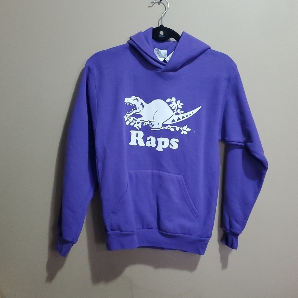 Purple Raps hoodie with dinosaur logo size youth large or womans small